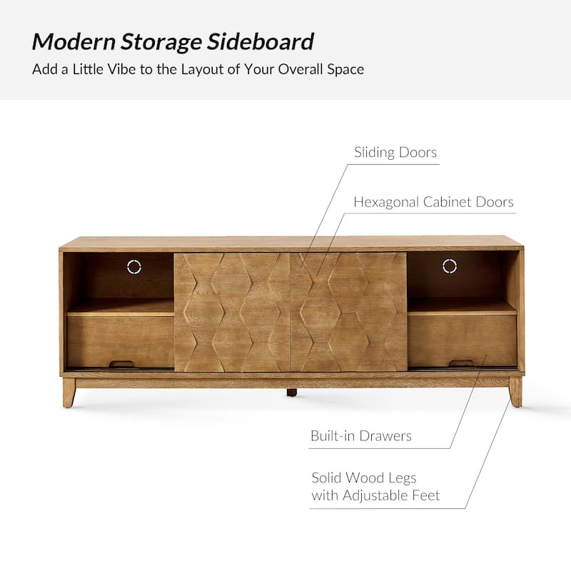 August Modern Media Console TV Stand with 2 Drawers and Sliding Doors for TVs up to 78" by HULALA HOME