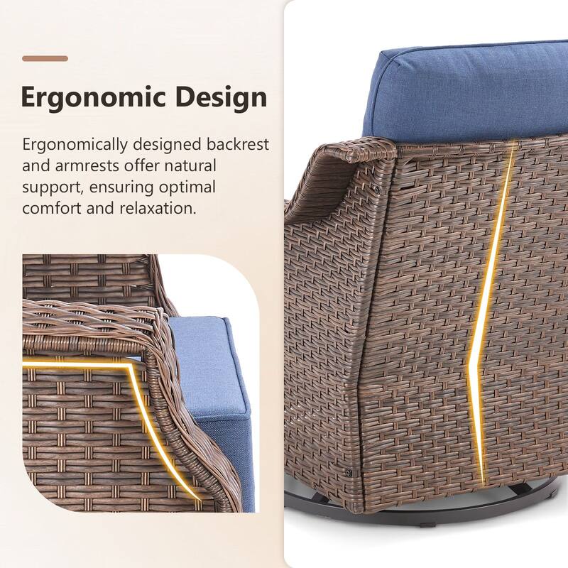 Artisan Patio Brown Wicker Sofa Conversation Set with 6-Inch Thick Cushions