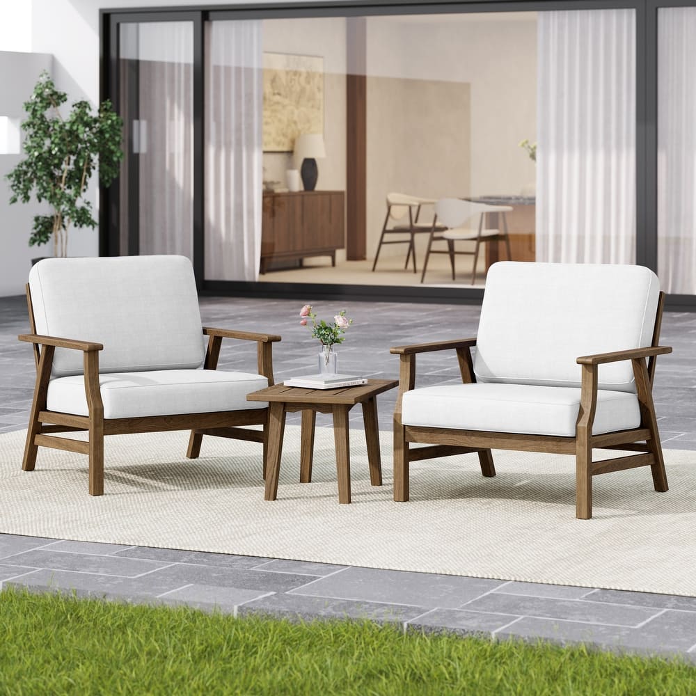 2 Set Outdoor Club Chairs with Cushions Acacia Wood Patio Chairs