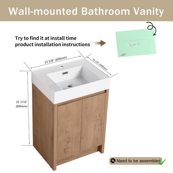 dimension image slide 6 of 8, ARTCHIRLY 24/30 Inch Bathroom Vanity with Sink, Freestanding Bathroom Vanity with Soft Close Door and Adjustable Shelf