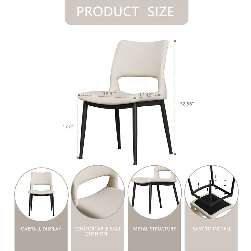 Modern PU Leather Dining Chairs with Metal Legs, Kitchen/Office, 2Pcs