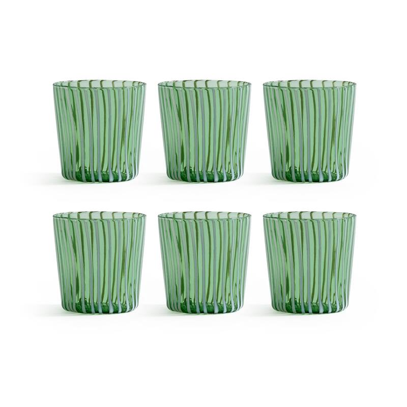 Marina White Stripe Glass Tumblers, Set of 6 - Green