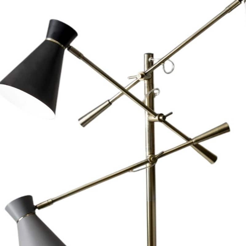 Brass Metal Floor Lamp with Black and White Iron Cone Shade Rotary Switch - 33” x 33” x 71” (D x W x H)