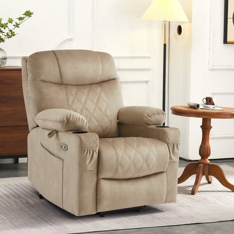 MCombo Small Dual Motor Power Lift Recliner Chair with Massage,Dual Heating, Adjustable Headrest, Fabric 7222 - Beige