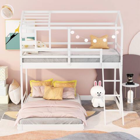 Bunk Bed with Ladder Window and Full-Length Guardrail
