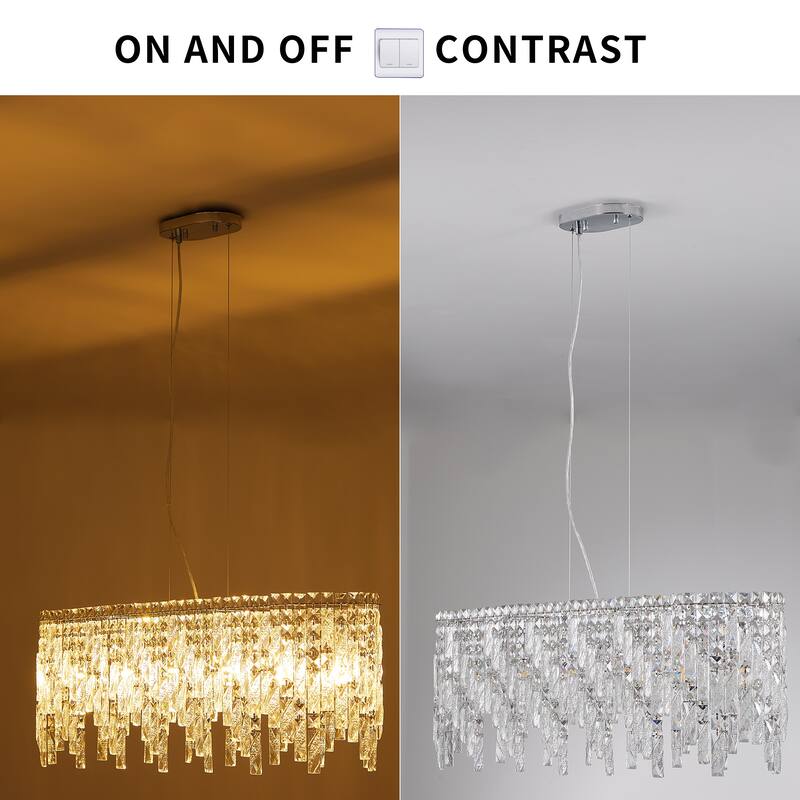 Silver Oval Crystal Chandelier - Reflective - Dining Living Foyer