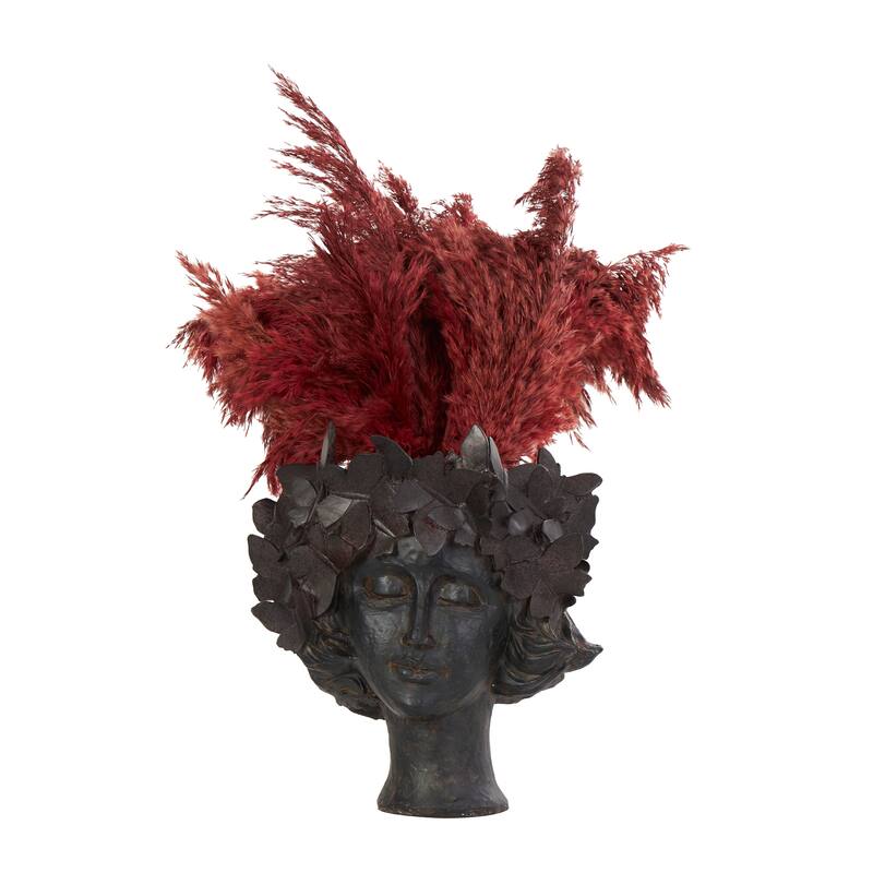 Bronze Resin Head Woman Indoor Outdoor Planter with Wide Opening and Butterfly Accents