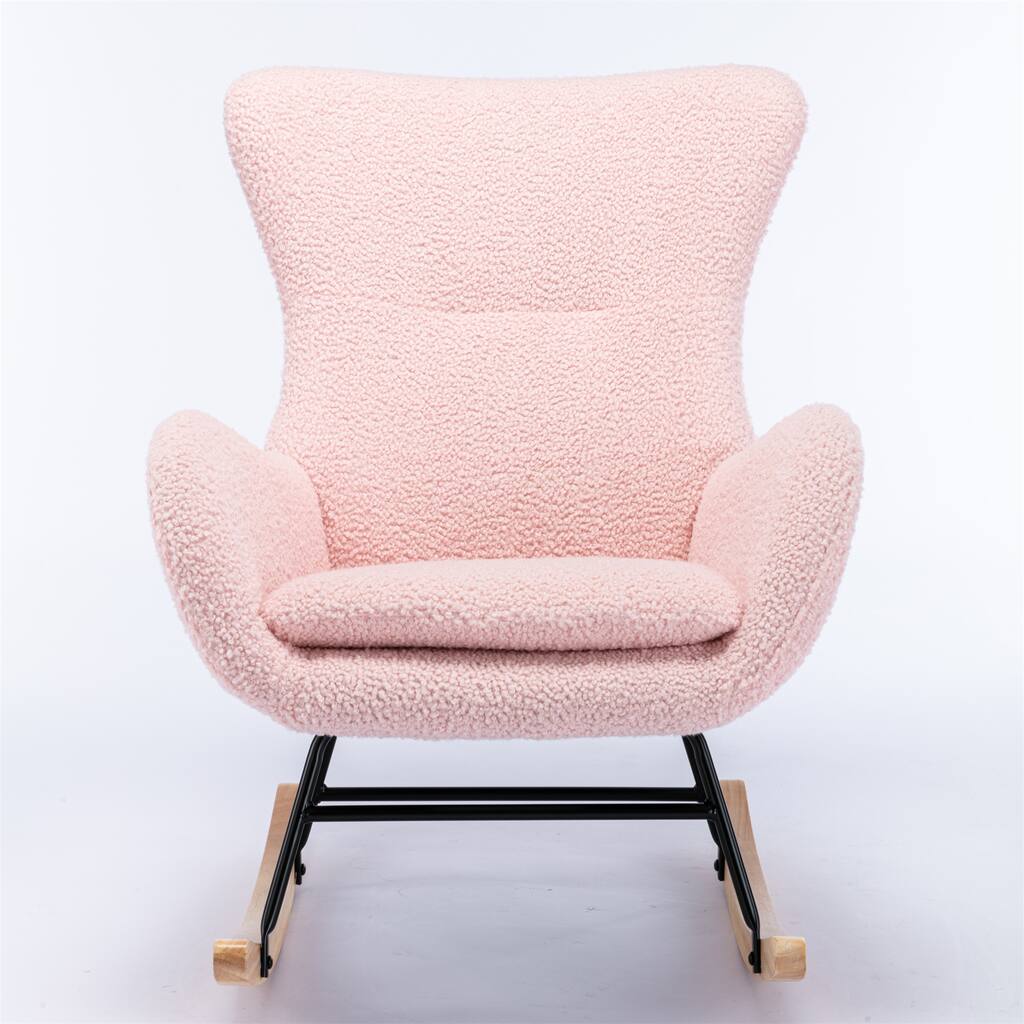 Pink Teddy Fabric Padded Seat Rocking Chair With High Backrest And ...