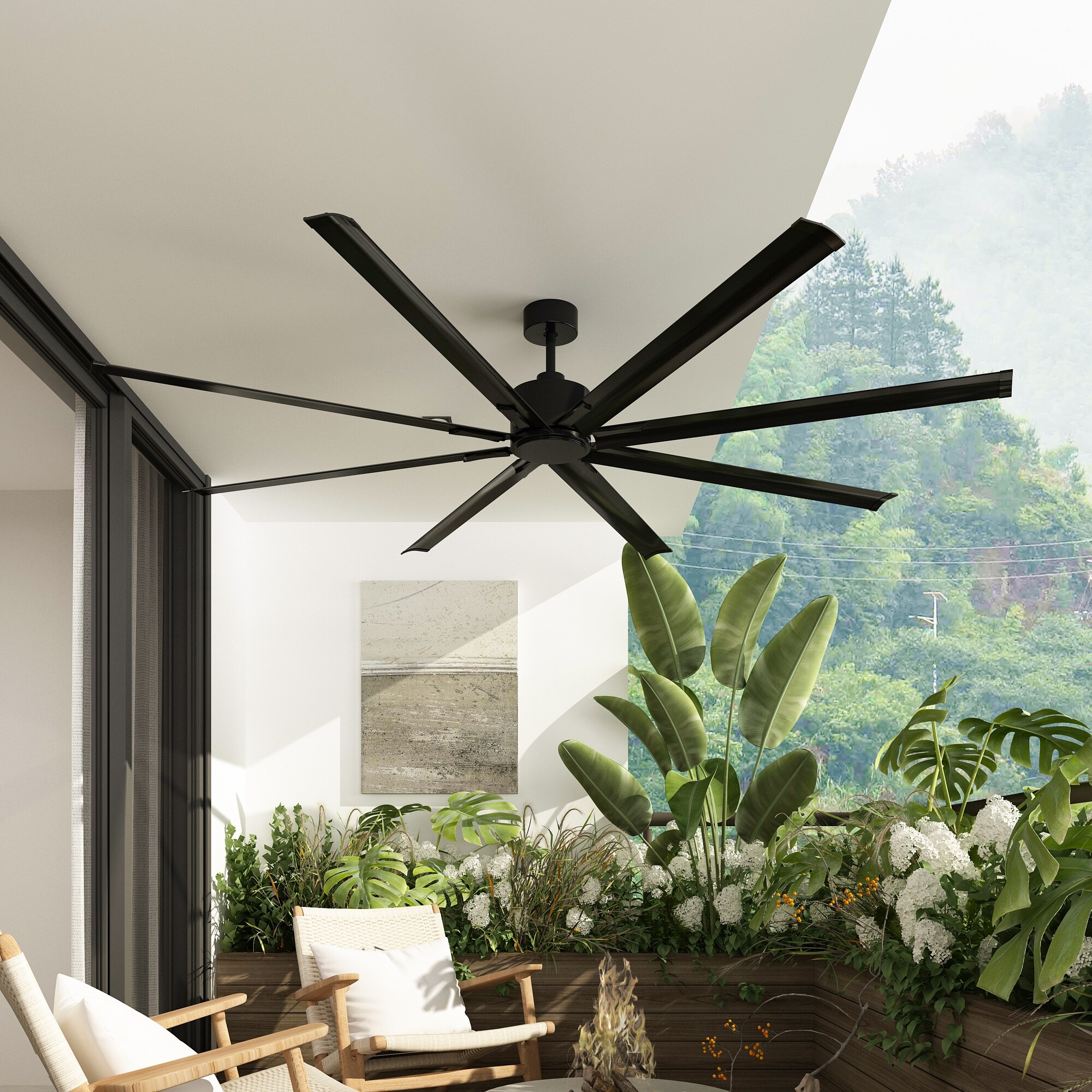 96-Inch Ceiling Fan with Black Aluminum Blades and DC Motor