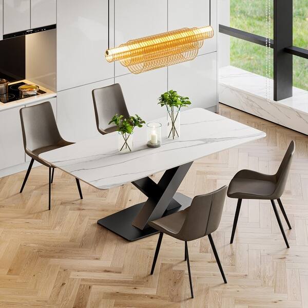 Modern Rectangular Sintered Stone White Dining Table with Black X ...