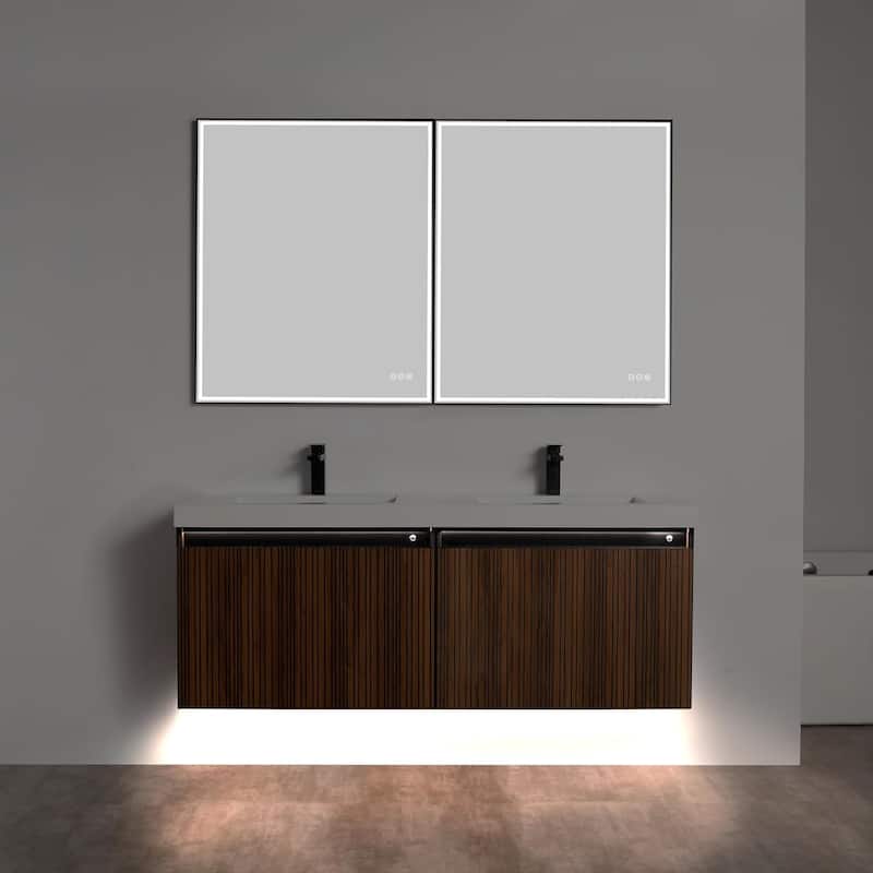 Blossom Lille Brown Walnut Floating Vanity with LED & Acrylic Sink