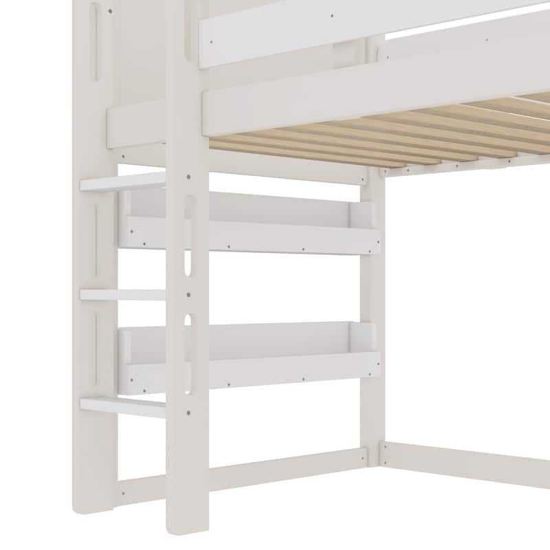 Twin Loft Bed with Slide, Bookshelf & House-Shaped Design for Kids