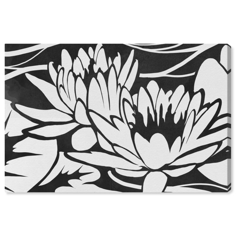 Wynwood Studio Canvas Floral and Botanical Inverse Coastal Floral Flow Black and Mid-Century Modern Wall Art Canvas Print