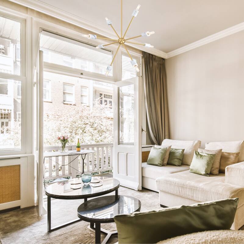 Star Dust 8-Light Brushed Gold with Natural Marble Accents Mid-Century Modern Sputnik Chandelier for Dining Rooms - 28