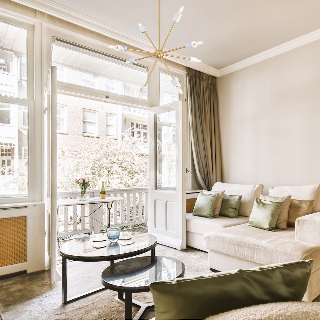 Star Dust 8-Light Brushed Gold with Natural Marble Accents Mid-Century Modern Sputnik Chandelier for Dining Rooms - 28