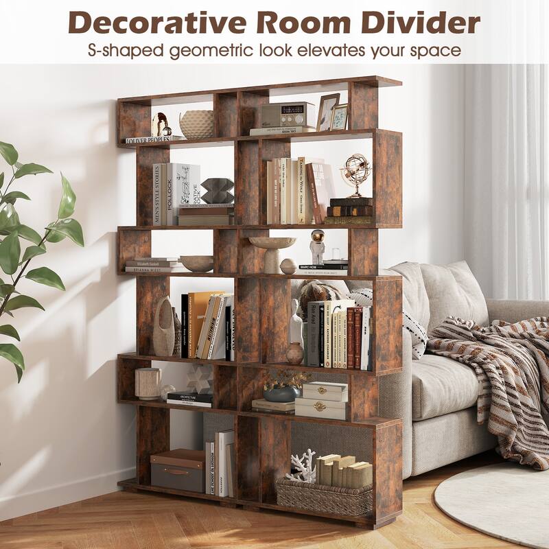 Costway 6-tier Storage Bookshelf S-shaped Geometric Bookcase with - See Details