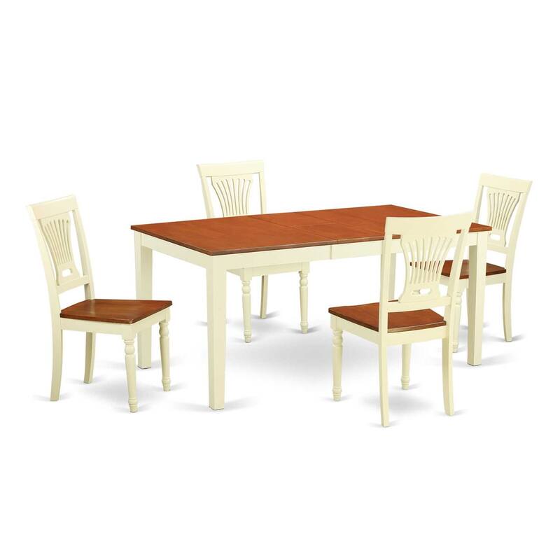 HomeStock 5-Piece Rectangle Buttermilk and Cherry Finish Solid Wood Top Dining Table with 4-Chairs