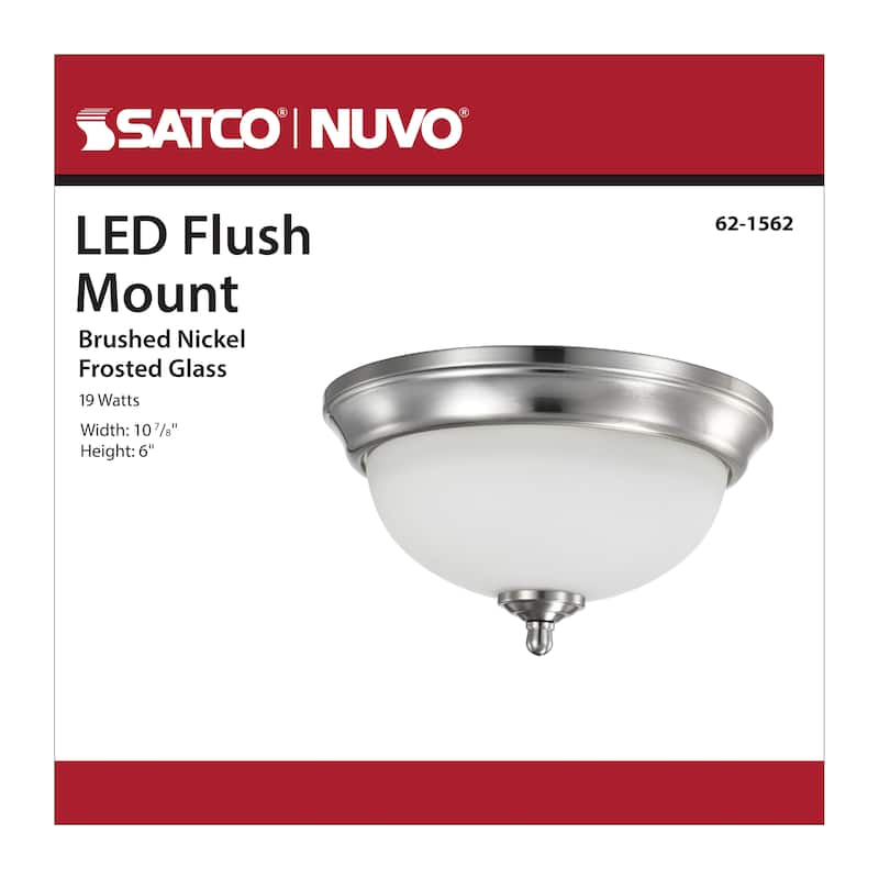19 Watt 11 inch LED Flush Mount Fixture 3000K Dimmable Brushed Nickel Frosted Glass - Brushed Nickel