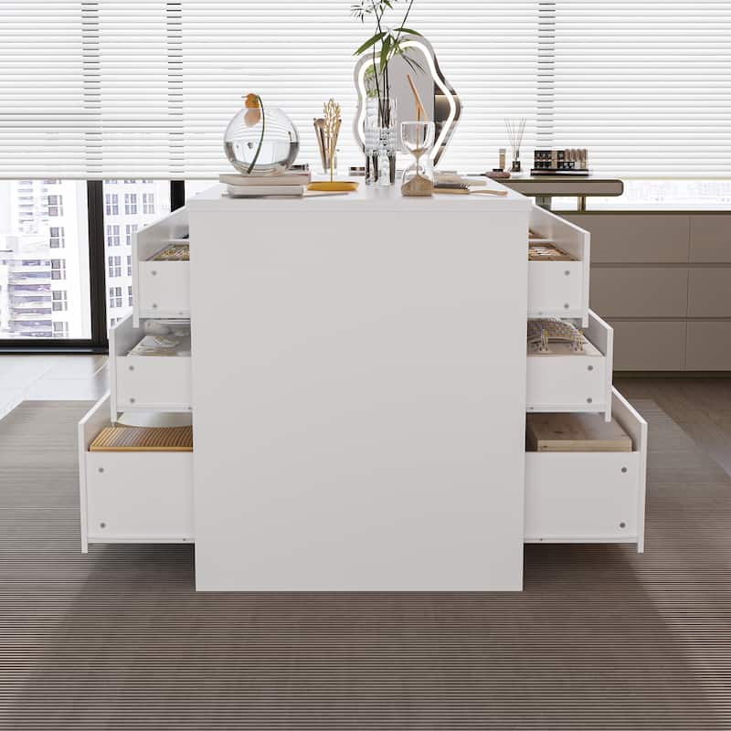 White Dresser with Seat and Storage 6 Drawer Closet Island Cabinet Bedroom Organization Bench