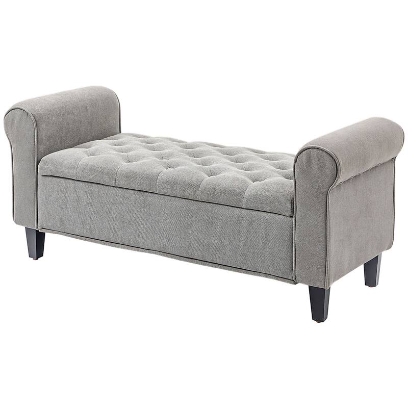 Modern Storage Ottoman Bench, Upholstered End of Bed Bench with Rolled Arms