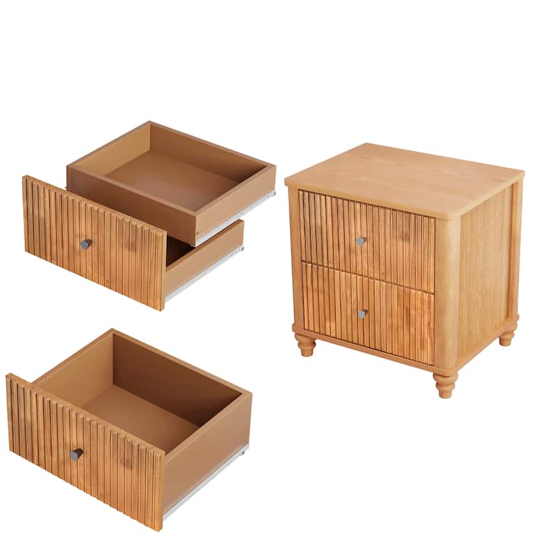 Mid Century Modern 3-Drawer Fluted Nightstand for Living Room and Bedroom Use