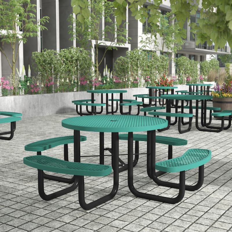 Commercial Grade Expanded Mesh Metal Outdoor Picnic Table - 82.5"D x 82.5"W x 29"H - Green