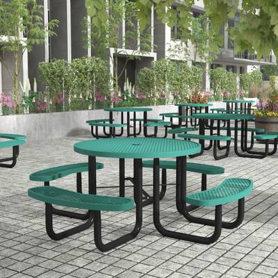 Commercial Grade Expanded Mesh Metal Outdoor Picnic Table - 82.5"D x 82.5"W x 29"H