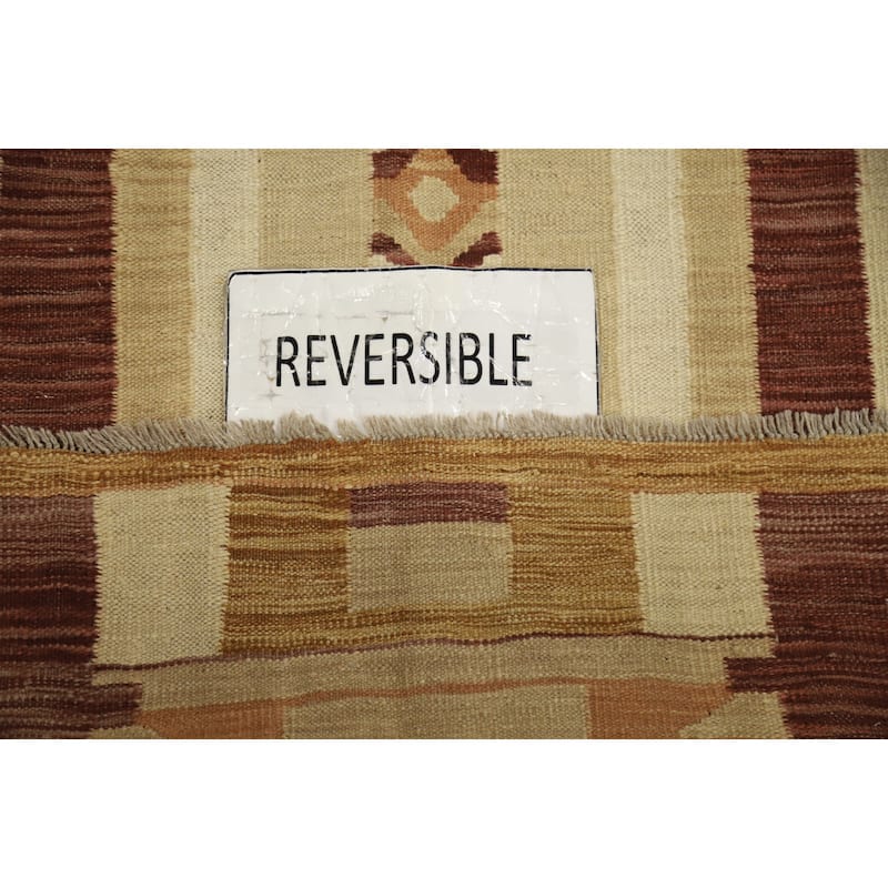 Hand Woven Oriental 100% Wool Carpet Southwestern Tribal Beige & Ivories Kilim Area Rug - 5' 7'' X 3' 11''