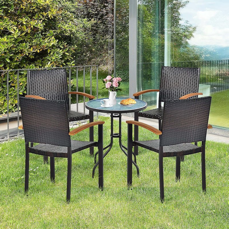 4 Pieces Stackable Patio Rattan Chair Outdoor Wicker Dining Armchair