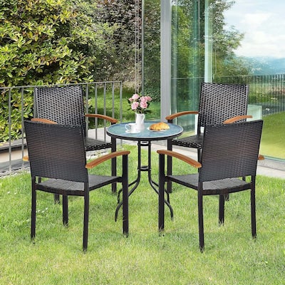 4 Pieces Stackable Patio Rattan Chair Outdoor Wicker Dining Armchair