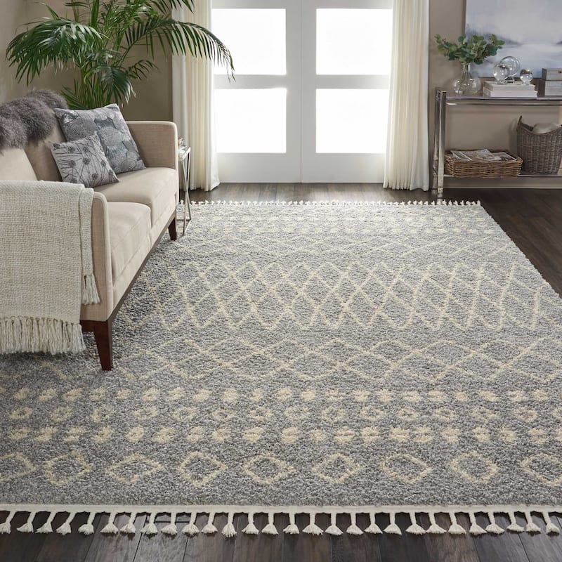 Nourison Moroccan Shag Plush Boho Area Rug - 7'10" x 10'6" - Silver - Rectangle