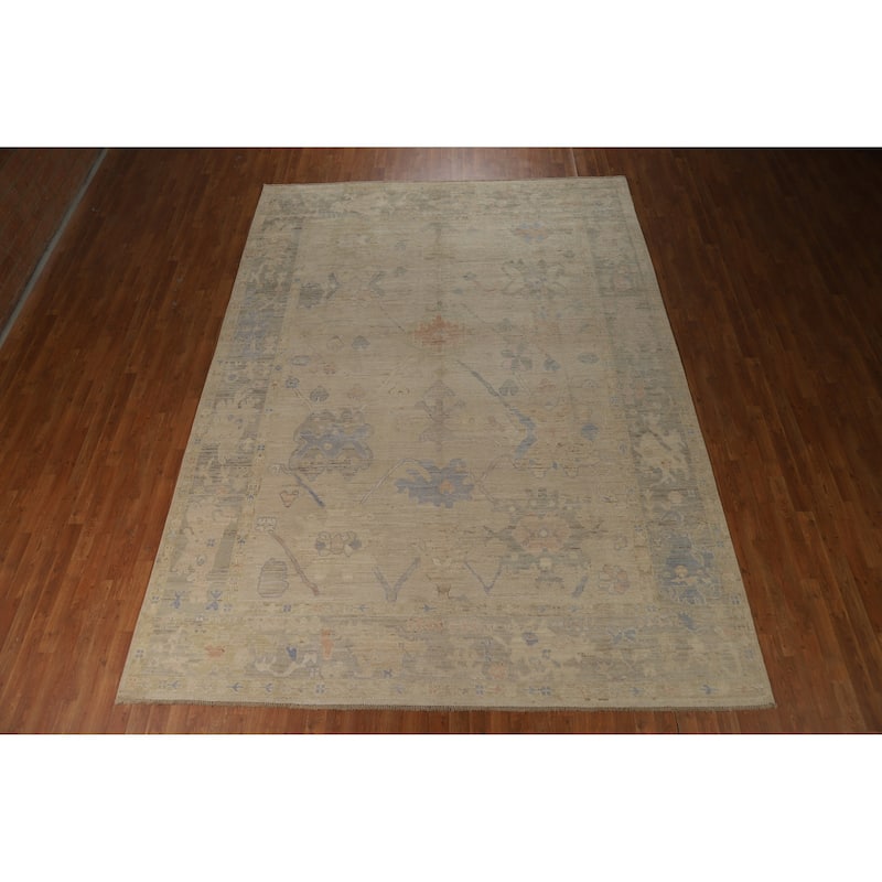 Floral Vegetable Dye Oushak Turkish Ug Handmade Wool Carpet - 8'10"x 12'0"