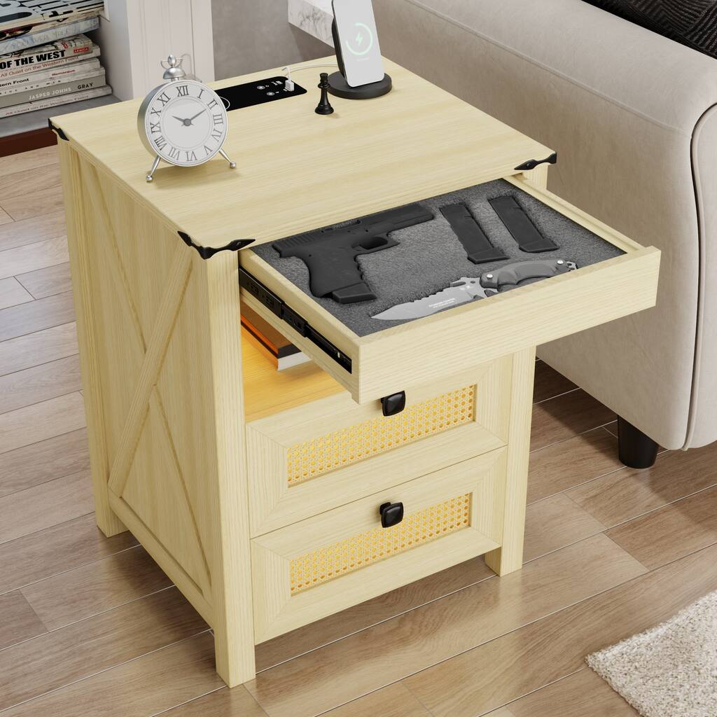 LED Nightstands With Lockable Gun Drawer