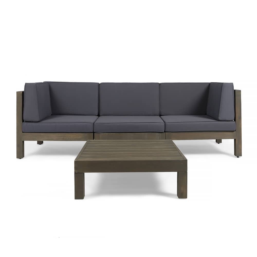 Oana Outdoor 3-Seater Acacia Wood Sectional Sofa Set with Coffee Table by Christopher Knight Home