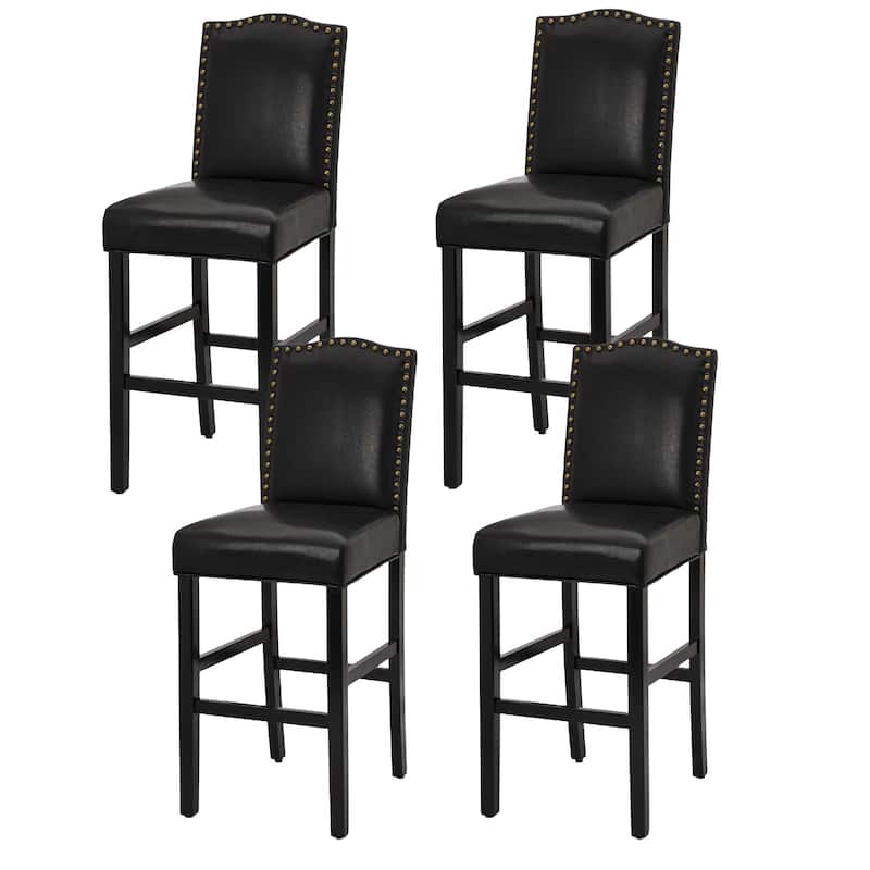 Glitzhome Set of 2 45"H PU Riveted Upholstered Bar Stools Pub Chairs