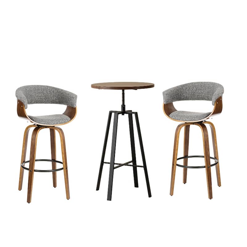 Glitzhome Modern 3-Piece Wooden Swivel Bar Stools & Height Adjustable Pub Table Set