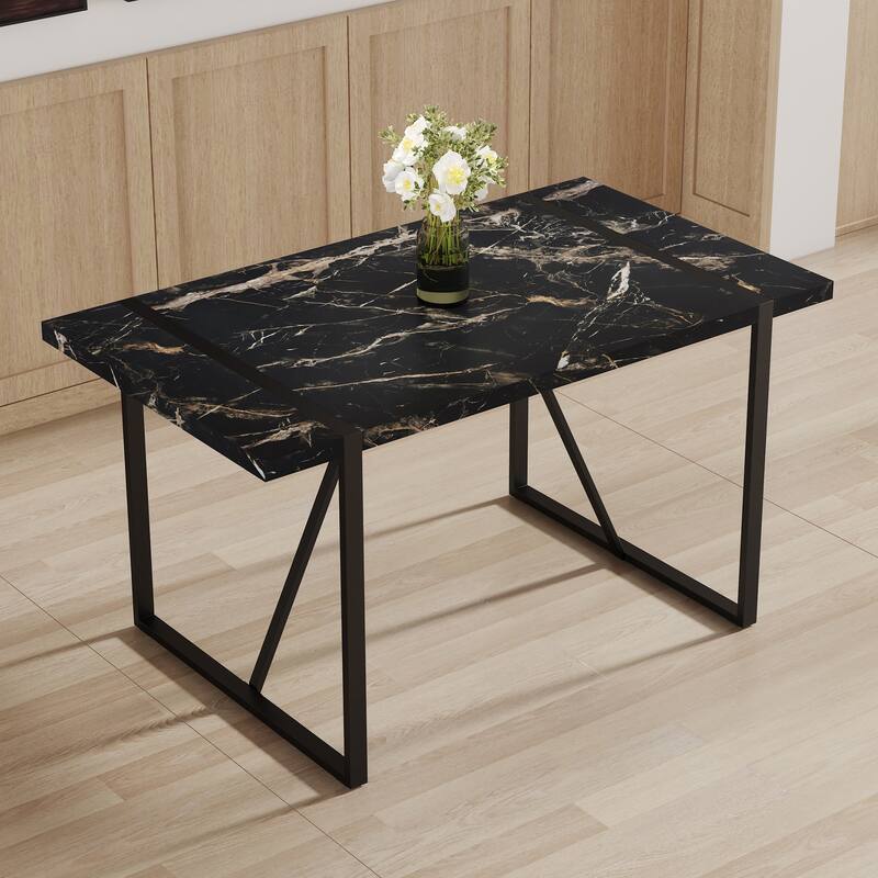 Roomfitters Industrial Dining Table for 4-6 with 1.5 Inch Thick MDF Top and Black Metal Frame for Kitchen or Patio - Black