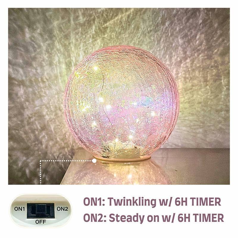 Crackle Glass LED Globe Light, Gold Mercury Orb Lamp for Christmas Decor, Table Centerpiece, Gift
