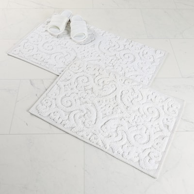 Blue Nile Mills Elegant Floral Scroll Textured Machine Washable Bath Rugs, Set of 2