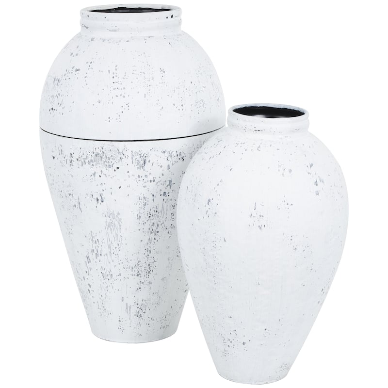 Metal Tall Distressed Pot Floor Vase - Set of 2 White - Roche River Decor