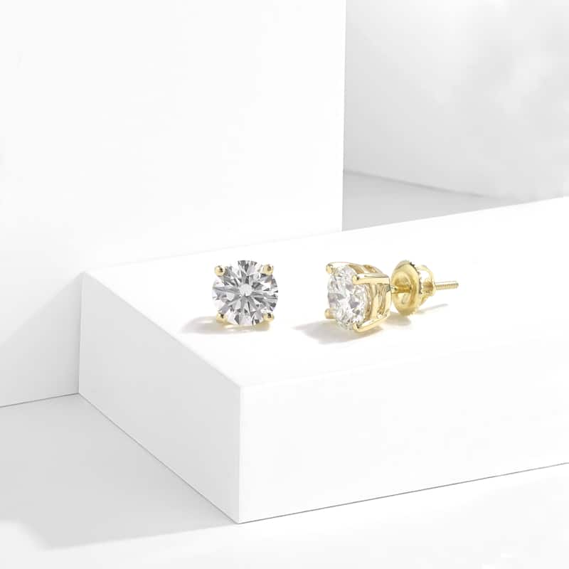 IGI Certified 1ct-4ct TDW Round Lab-Grown Diamond Solitaire Stud Earrings in 14k Gold - 3ct - Yellow