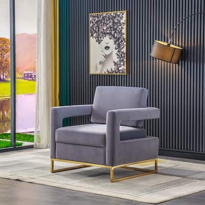 Grey 31.9" Velvet Arm Chair with Stainless Steel Base