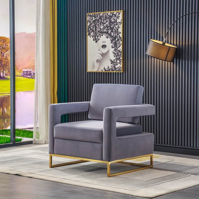 Grey Modern 31.9" Velvet Arm Chair with Stainless Steel Base for Living Room - Grey