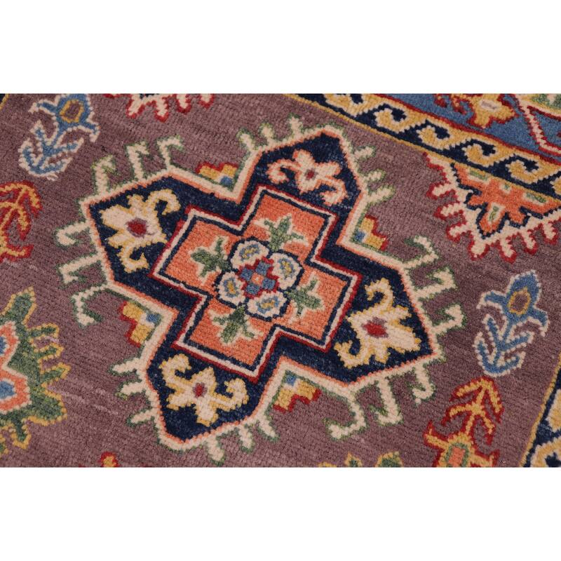 Southwestern Kazak Rose Gray/Light Blue Wool Rug - 3'3'' x 5'1''