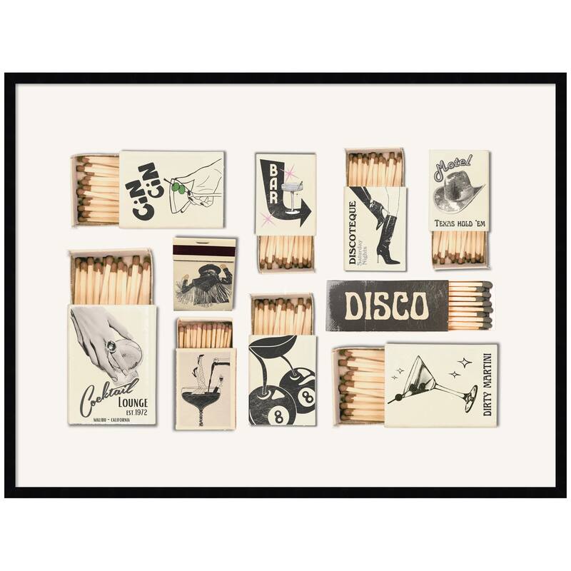 Kate and Laurel Vintage Matchboxes Neutral Black and Beige by Honey Island Studio Framed Wall Art Print - 41 x 31 - Black