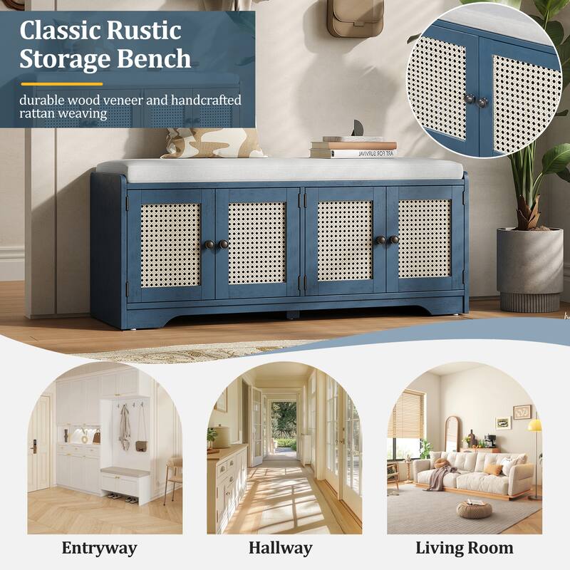 Rustic Storage Bench Multifunctional Wood Entryway Shoe Bench