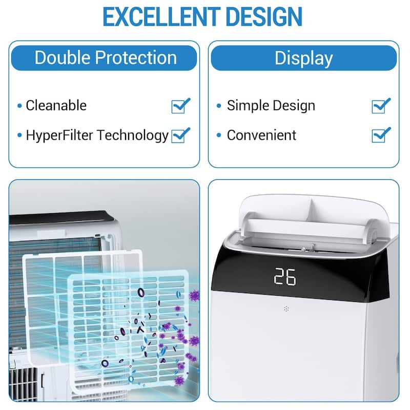 12000 BTU Portable AC Unit, 24H Timer, Remote Control
