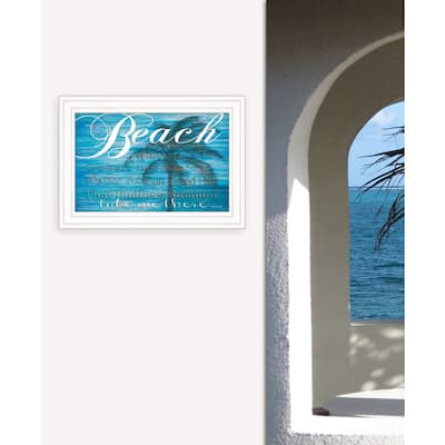 TrendyDecor4U "Take Me There (Beach)" Framed Print Wall Art by Cindy Jacobs - Blue, White, Tan, Earth Tones