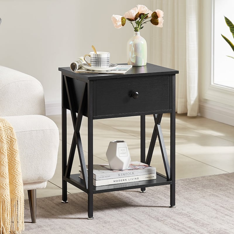 Javlergo Nightstand with 1-Drawer and Storage Shelf End Table Bedside Table for Bedroom Livigng room