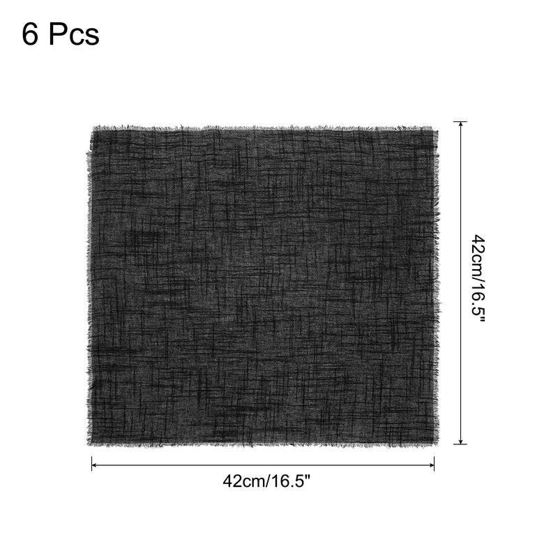 6pcs Cloth Napkins 16.5x16.5 Inches Cotton Linen Napkins with Fringe - Black